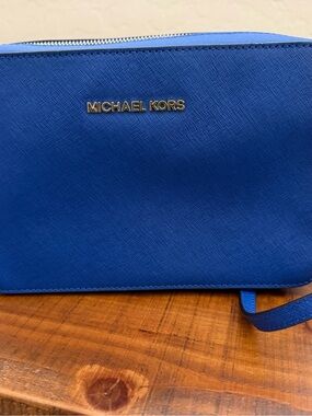 Michael Kors leather crossbody in Bright Blue with Gold Hardware